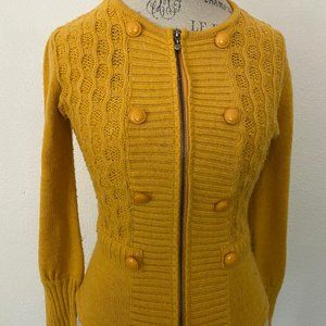 Vintage-look mustard yellow zip front sweater